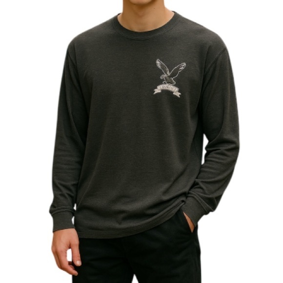 American Eagle Mens 3D Graphic Long Sleeve T-Shirt Charcoal Grey Athletic Fit XL - Picture 1 of 11